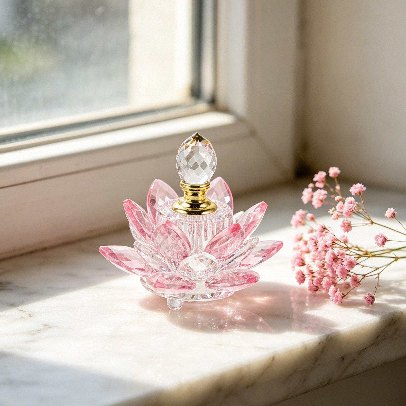 Perfume Refill Bottle - Nachfüllbare Kristall-Lotusblumen-Parfümflasche Elegante Leere Glas-Duftflasche für